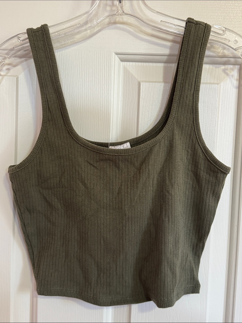 Full Tilt Olive Ribbed Tank Crop